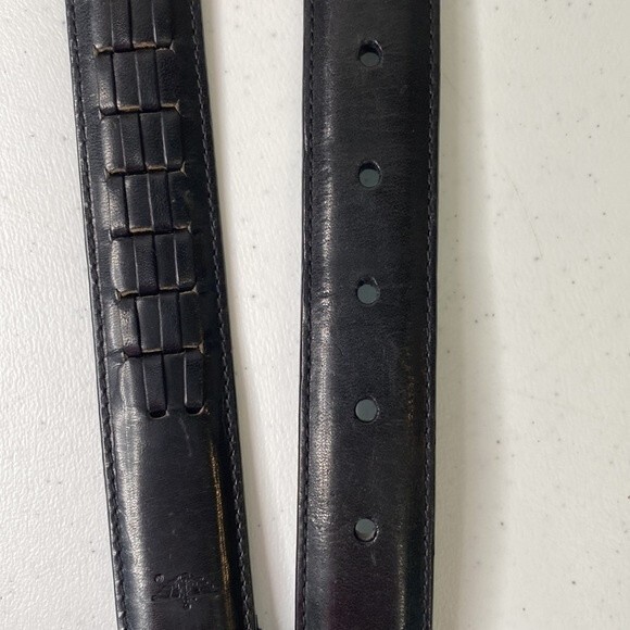 Dockers Black Top Grain Leather Woven Textured Belt Solid Brass Buckle Durable - Picture 7 of 12